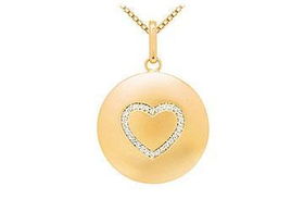 Diamond Heart Disc Pendant : 14K Yellow Gold - 0.15 CT Diamondsdiamond 