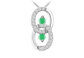 Emerald and Diamond Circle Pendant : 14K White Gold - 1.00 CT TGWemerald 