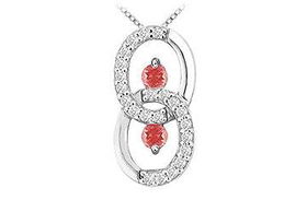 Ruby and Diamond Circle Pendant : 14K White Gold - 1.00 CT TGWruby 