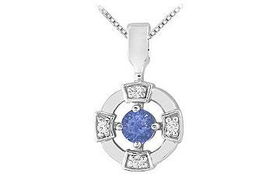 Sapphire and Diamond Pendant : 14K White Gold - 0.25 CT TGWsapphire 