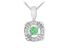 Emerald and Diamond Circle Pendant : 14K White Gold - 0.25 CT TGWemerald 