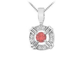 Ruby and Diamond Circle Pendant : 14K White Gold - 0.25 CT TGWruby 