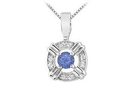 Sapphire and Diamond Circle Pendant : 14K White Gold - 0.25 CT TGWsapphire 