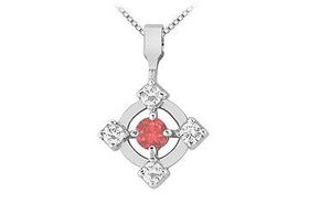 Ruby and Diamond + Pendant : 14K White Gold - 0.50 CT TGWruby 