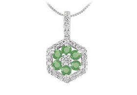 Emerald and Diamond Geometric Design Pendant : 14K White Gold - 1.50 CT TGWemerald 