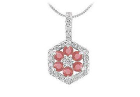 Ruby and Diamond Geometric Design Pendant : 14K White Gold - 1.50 CT TGWruby 