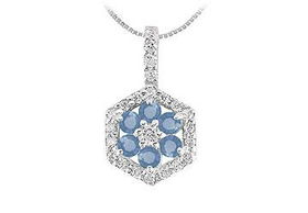 Sapphire and Diamond Geometric Design Pendant : 14K White Gold - 1.50 CT TGWsapphire 