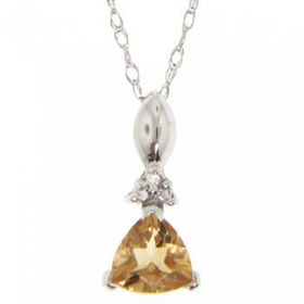 New 10K White Gold Citrine Diamond Pendant Necklacewhite 