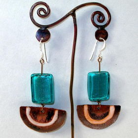 Semi-Circle Copper and Blue Glass Earrings - Chilesemi 