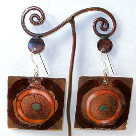 Square Copper Earrings with Enamel - Chilesquare 