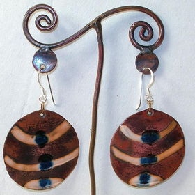 Round Copper Earrings with Enamel Stripes - Chileround 