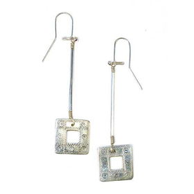 Etched Silver Dangling Square Earrings - Chileetched 