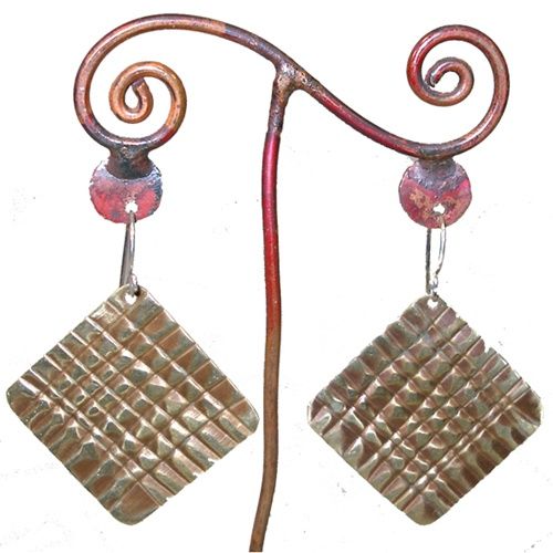 Bronze Rhombus Earrings with Silver Hook (Chile)bronze 