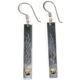 Silver Bar Earrings with 18K Gold Drop - Chilesilver 