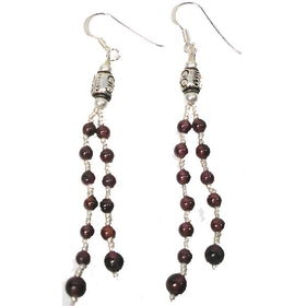 Silver/Garnet 2-Strand Earrings (Thailand)silver 