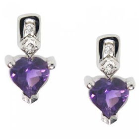 Solid White Gold Heart Dangle Earrings Amethyst Diamondsolid 