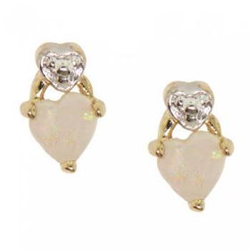 New 10KT White Yellow Gold Heart Stud Earrings w/ Opalswhite 