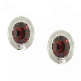 Sterling Silver Stud Earrings w Bezel Set Garnet Gemssterling 