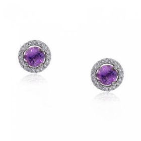 14KT Yellow Gold Circle Love Earrings Amethyst Diamondyellow 