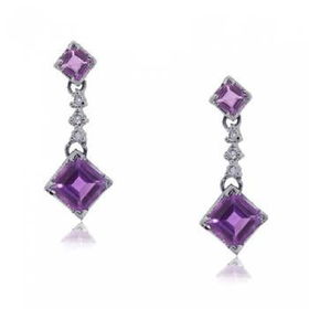 14KT White Gold Dangling Earrings Amethyst & Diamondwhite 