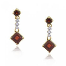 Solid 14KT Yellow Gold Dangle Earrings Garnet Diamondsolid 