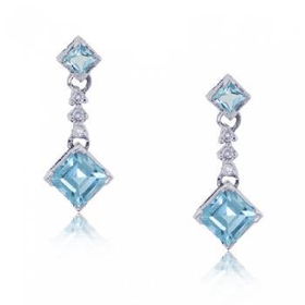 14KT White Gold Dangle Earrings Blue Topaz Diamondswhite 