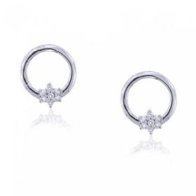 Ladies White Gold Flower Stud Earrings w/ Diamonds Newladies 