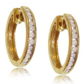 14KT Solid Yellow Gold Hoop Earrings 1/2 Carat Diamondsolid 