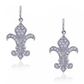 White Gold Fleur-de-lis Dangle Earrings 1/4C Diamondwhite 