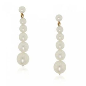 14KT Solid Yellow Gold Dangle Drop White Pearl Earringssolid 