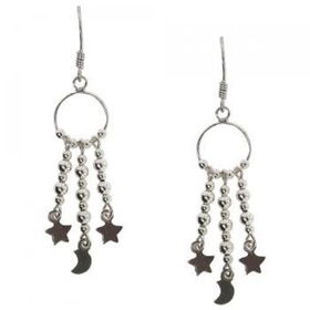 Ladies Silver Moon Stars Beaded Dangle Drop Earringsladies 