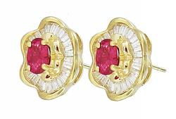 14k Yellow Gold Ruby Diamond Earringsyellow 