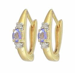 10k Yellow Gold Tanzanite Hoop Diamond Earringsyellow 