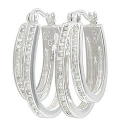 Sterling Silver Hoop Diamond Earringssterling 