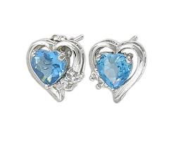 10k White Gold Blue Topaz Diamond Earringswhite 