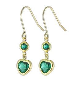 10k Yellow Gold Emerald Heart Shaped Earringsyellow 