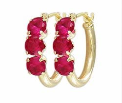 10k Yellow Gold Ruby Hoop Earringsyellow 