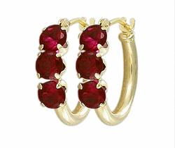 10k Yellow Gold Garnet Hoop Earringsyellow 