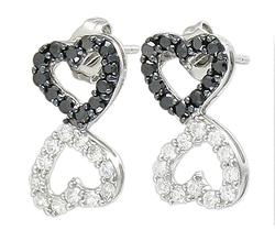 Sterling Silver Black Heart Shaped Cubic Zirconia Earringssterling 