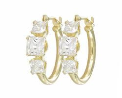 10k Yellow Gold Hoop Cubic Zirconia Earringsyellow 