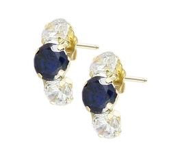 10k Yellow Gold Blue Topaz Hoop Cubic Zirconia Earringsyellow 