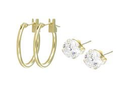 14k Yellow Gold Hoop Cubic Zirconia Earringsyellow 