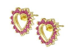 Gold Red Ruby Heart Shaped Earringsgold 