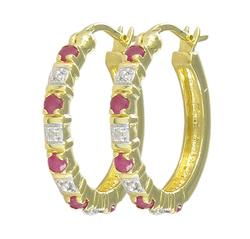 Yellow Gold Ruby Hoop Diamond Earringsyellow 