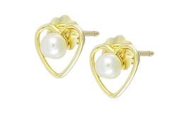 14k Yellow Gold Red Black Pearl Heart Shaped Earringsyellow 