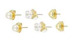 14k Yellow Gold Pearl Cubic Zirconia Earringsyellow 