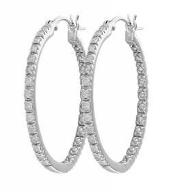 10k White Gold Hoop Diamond Earringswhite 