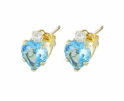 10k Yellow Gold Blue Topaz Heart Shaped Cubic Zirconia Earringsyellow 