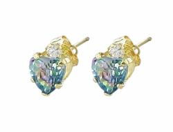 10k Yellow Gold Blue Topaz Heart Shaped Cubic Zirconia Earringsyellow 