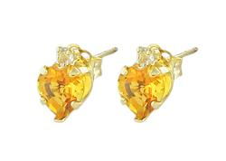 10k Yellow Gold Citrine Heart Shaped Cubic Zirconia Earringsyellow 